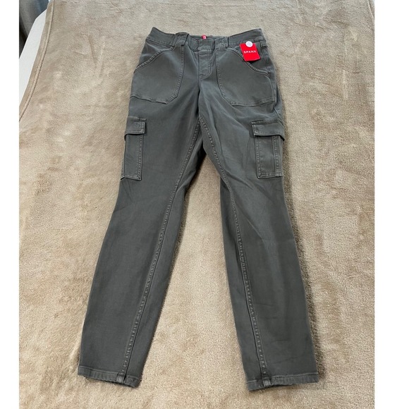 SPANX Petite Cargo Pants M/M Medium Olive Green Stretch Pull On MSRP $128 NEW - Picture 1 of 12